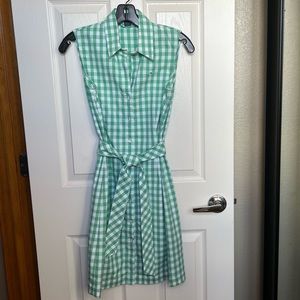 Vinyard Vines Button-up Shift Dress Removable Sash Green White Check Size 4